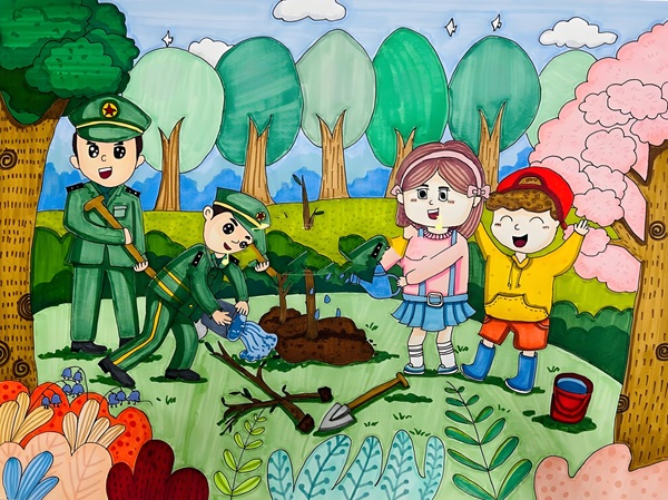 bức tranh vẽ chú bộ đội​