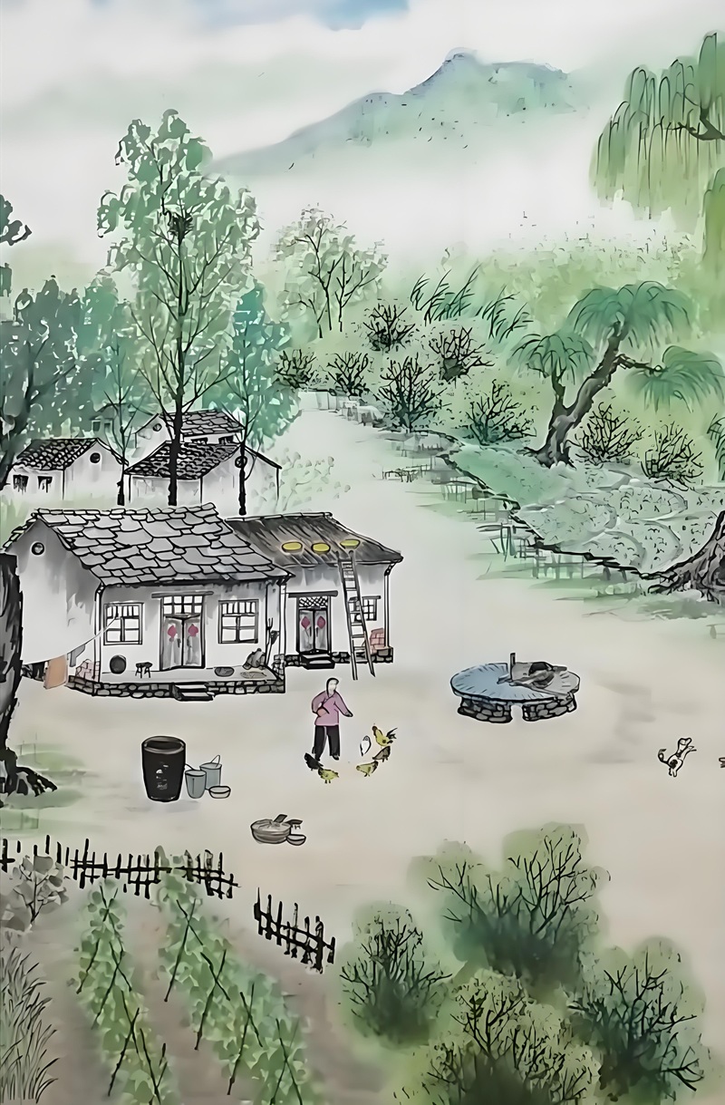 tranh phong cảnh làng quê việt nam vẽ bằng chì​