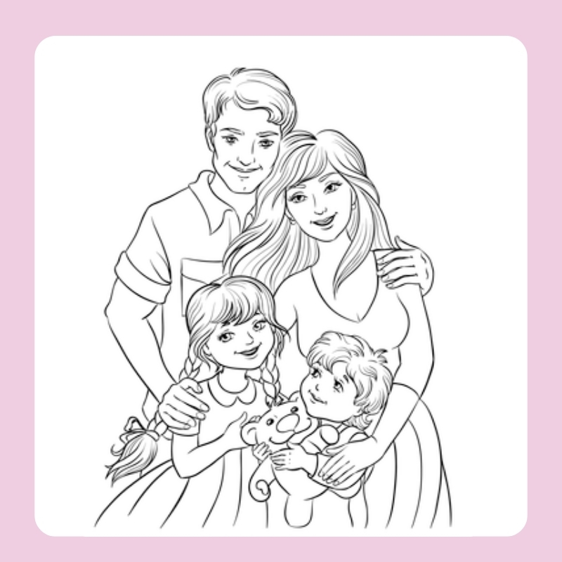 tranh tô màu gia đình 4 người 16