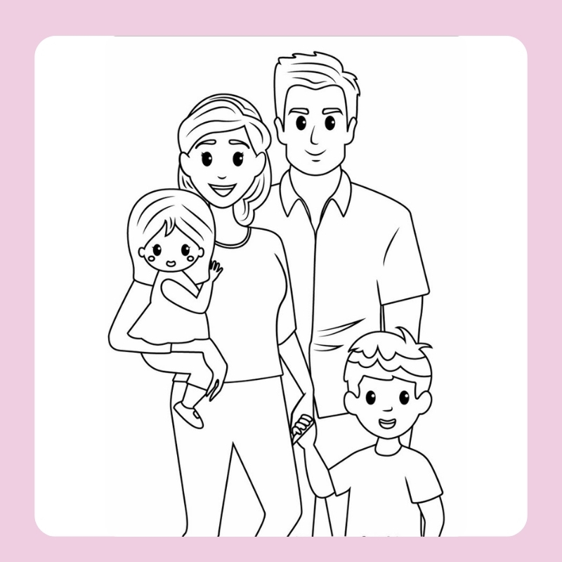 tranh tô màu gia đình 4 người 2