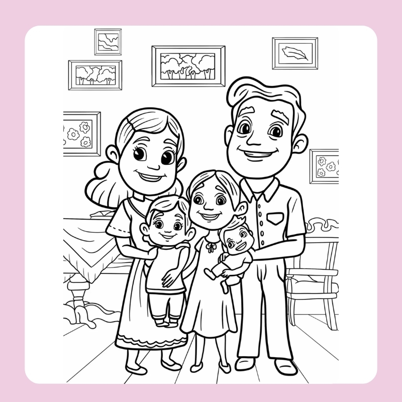 tranh tô màu gia đình 4 người 21