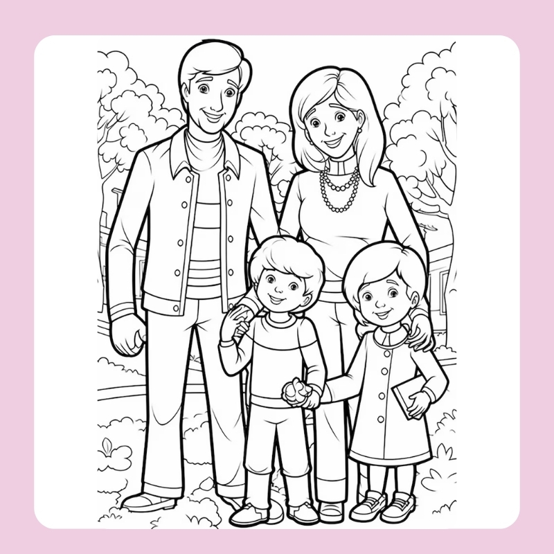 tranh tô màu gia đình 4 người 24