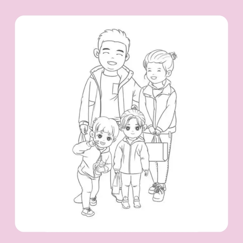 tranh tô màu gia đình 4 người 28