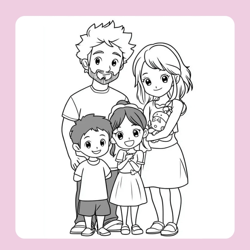 tranh tô màu gia đình 4 người 30