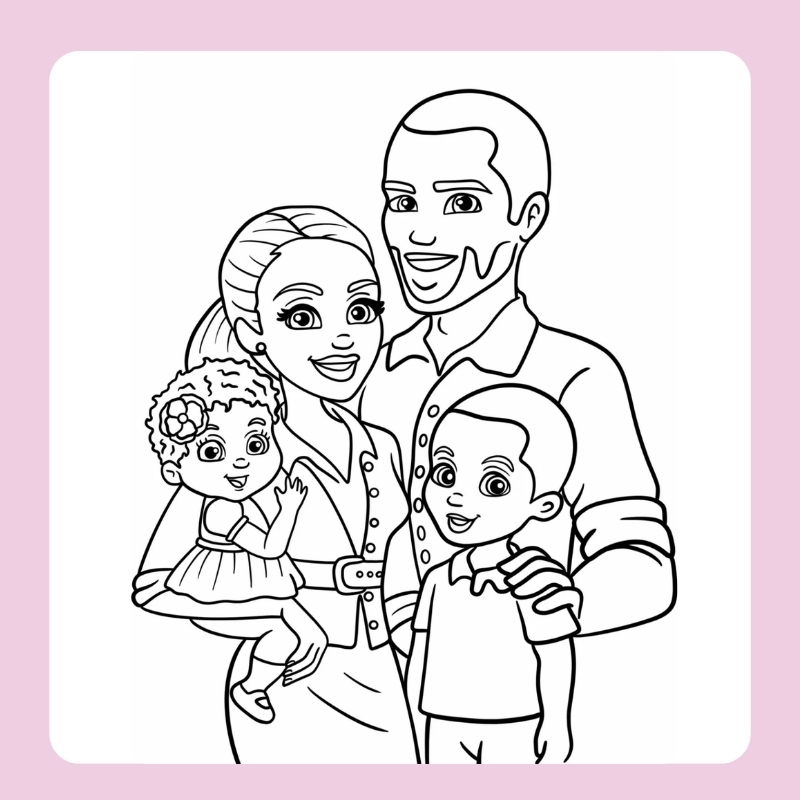 tranh tô màu gia đình 4 người 6