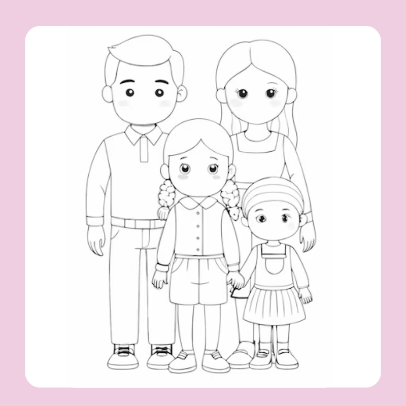 tranh tô màu gia đình 4 người 7