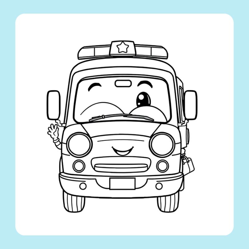 tranh tô màu xe cứu thương cho bé