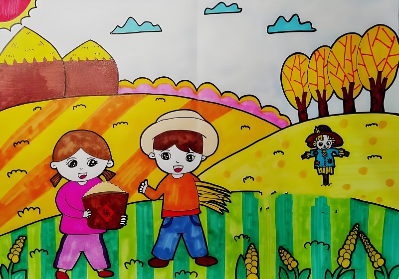 tranh vẽ cánh đồng lúa của học sinh 1