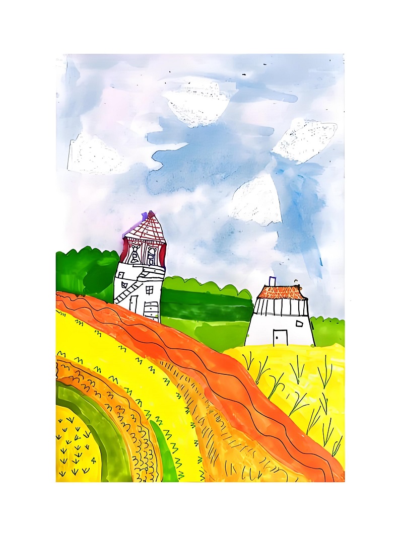 tranh vẽ cánh đồng lúa của học sinh 10