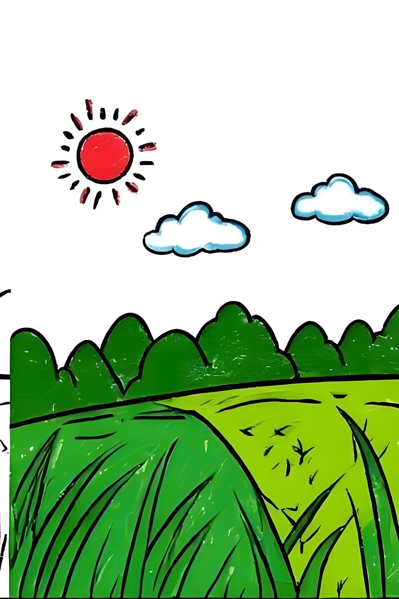 tranh vẽ cánh đồng lúa của học sinh 4