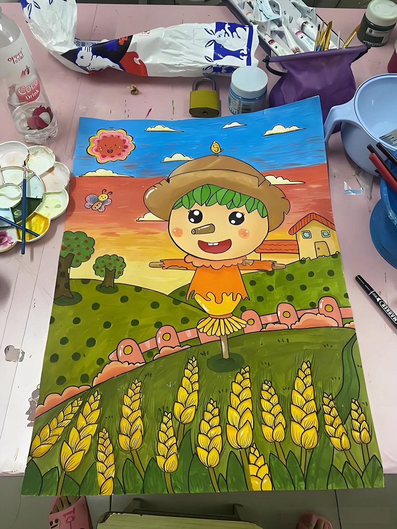 tranh vẽ cánh đồng lúa của học sinh 5