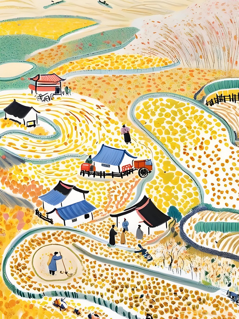 tranh vẽ cánh đồng lúa của học sinh 8