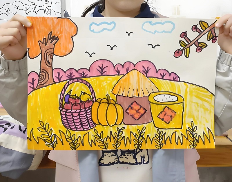 tranh vẽ cánh đồng lúa của học sinh 9