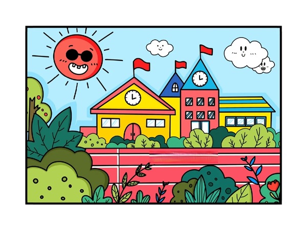 tranh vẽ cảnh trường học