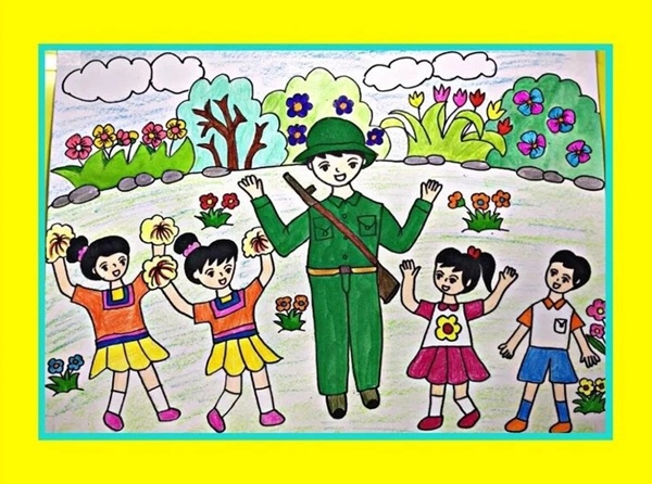tranh vẽ chú bộ đội cụ hồ​