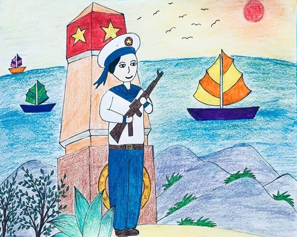 tranh vẽ chú bộ đội hải quân​