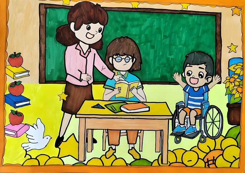 tranh vẽ cô giáo và học sinh