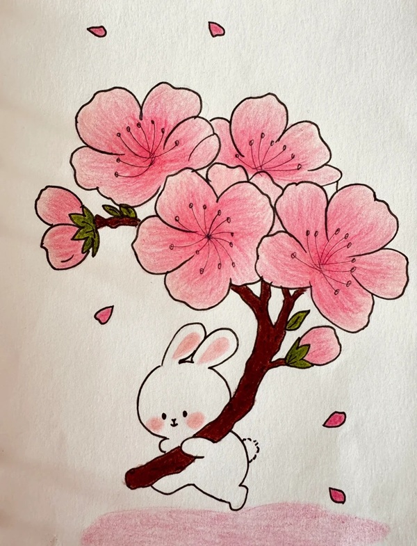 tranh vẽ hoa đào 12