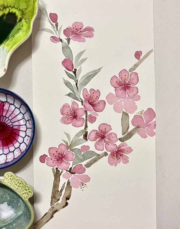 tranh vẽ hoa đào 21