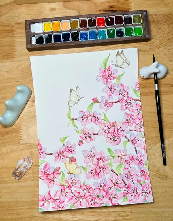 tranh vẽ hoa đào 30