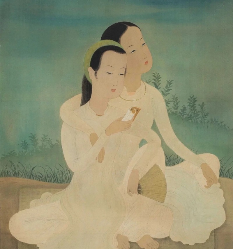 tranh vẽ người phụ nữ việt nam mặc áo dài