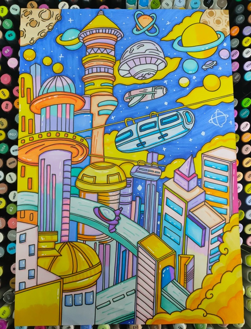 tranh vẽ thành phố của em