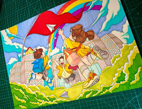 tranh vẽ trường học đẹp