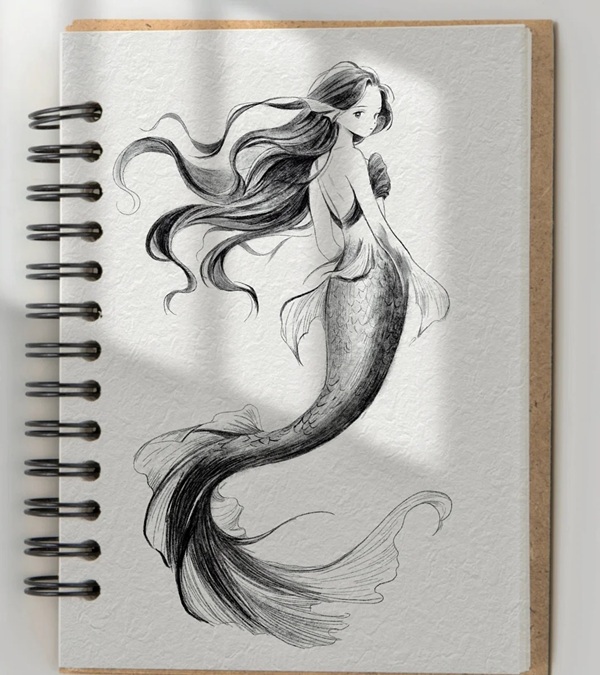 vẽ nàng tiên cá bằng bút chì