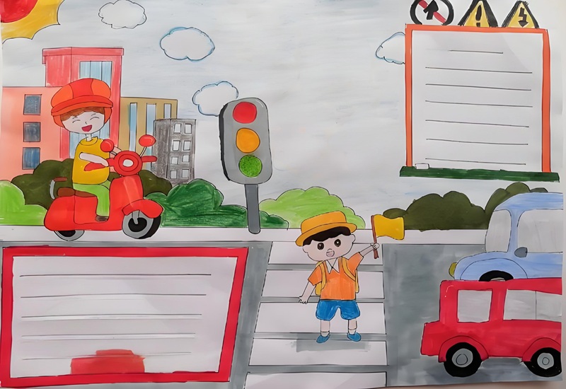 vẽ tranh an toàn giao thông đơn giản