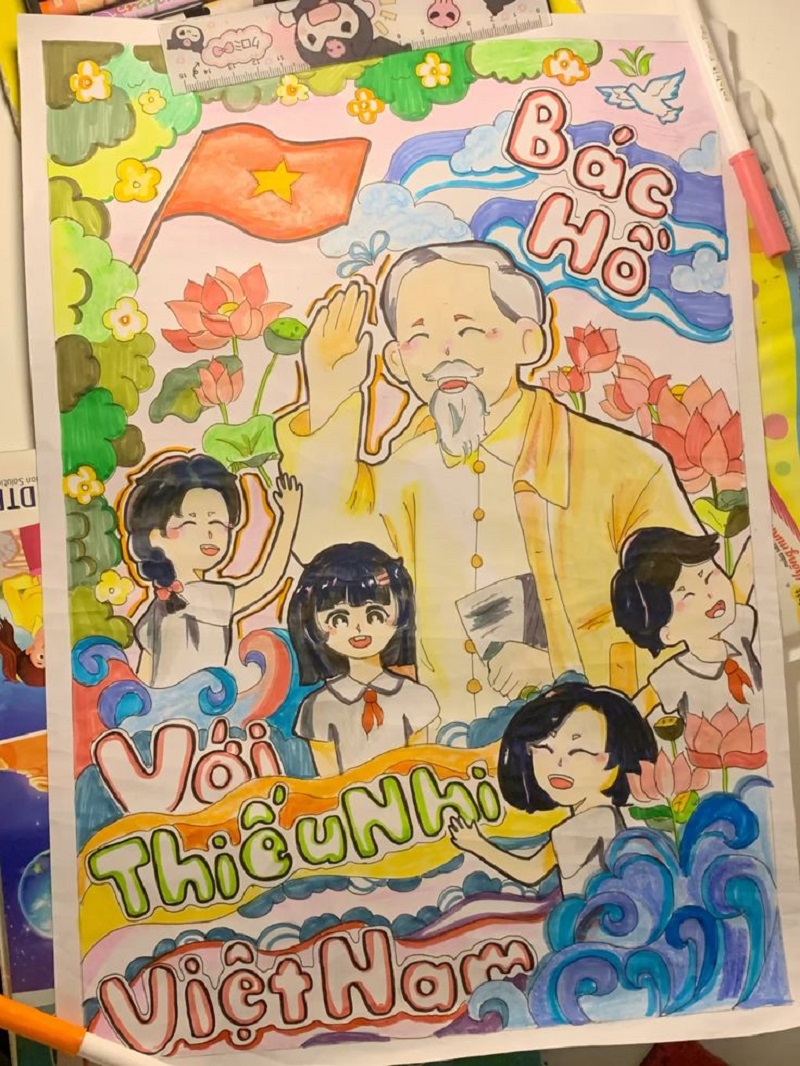 vẽ tranh bác hồ và thiếu nhi