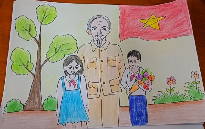 vẽ tranh bác hồ với thiếu nhi