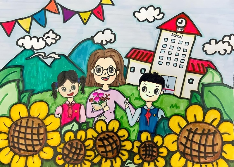 vẽ tranh cô giáo và học sinh​