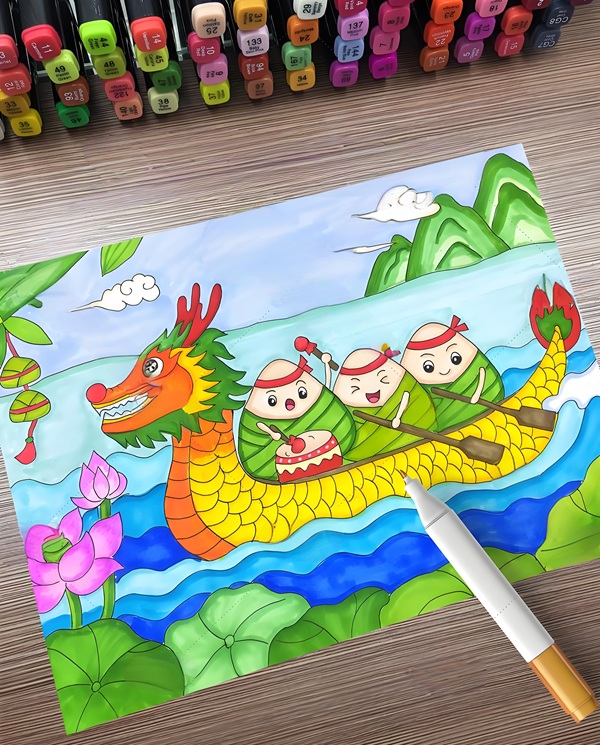 vẽ tranh đề tài lễ hội đua thuyền 19