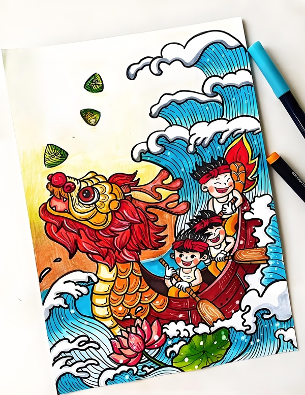 vẽ tranh đề tài lễ hội đua thuyền 29