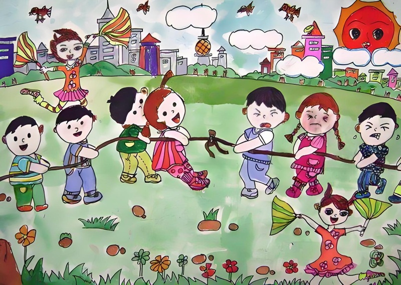 vẽ tranh đề tài lễ hội kéo co 2