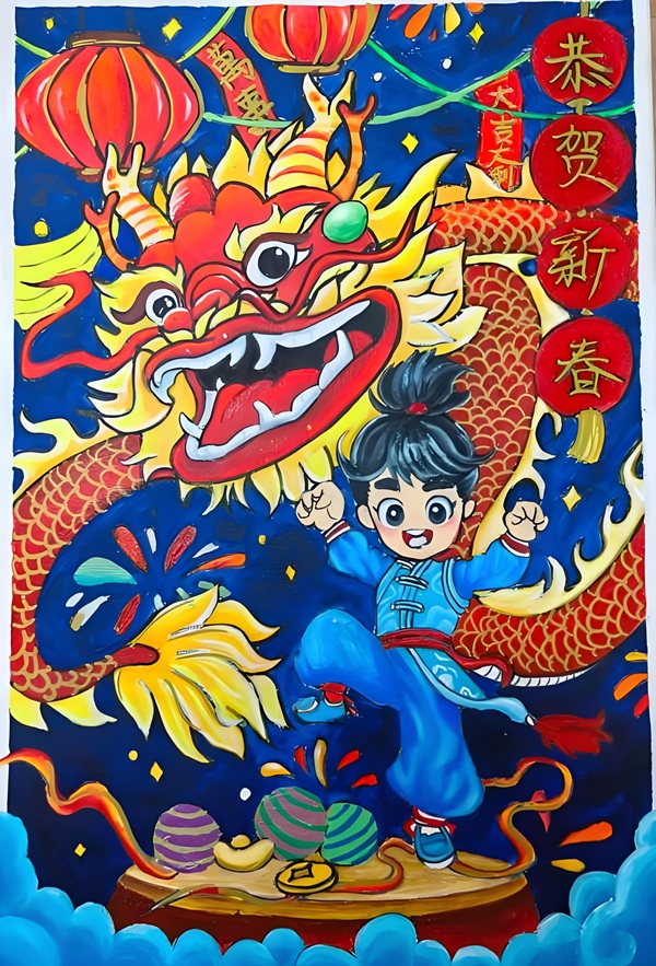 vẽ tranh đề tài lễ hội ngày tết đơn giản