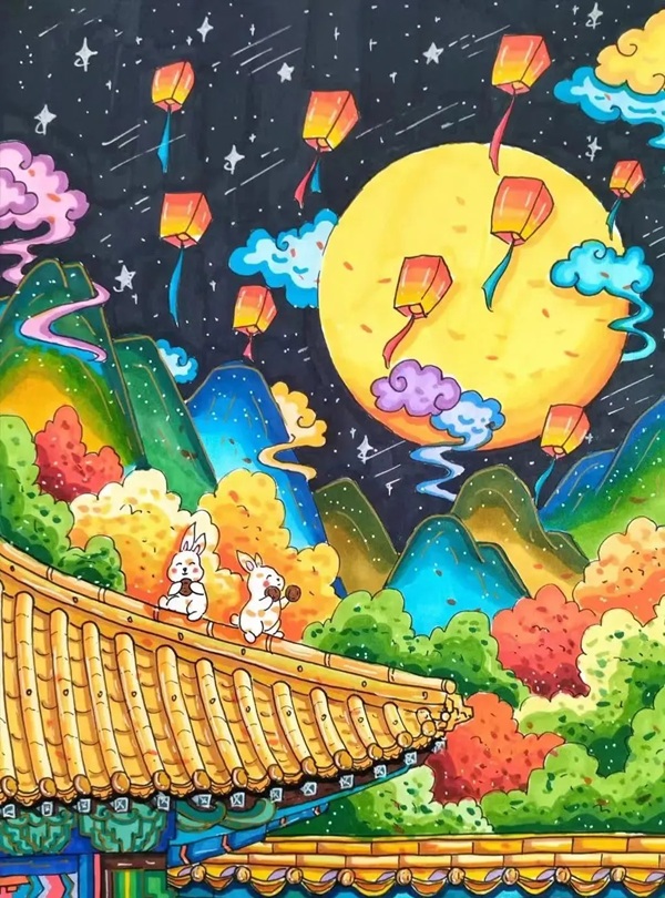 vẽ tranh đề tài lễ hội trung thu​ 7