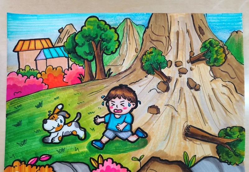 vẽ tranh đề tài lũ lụt 12