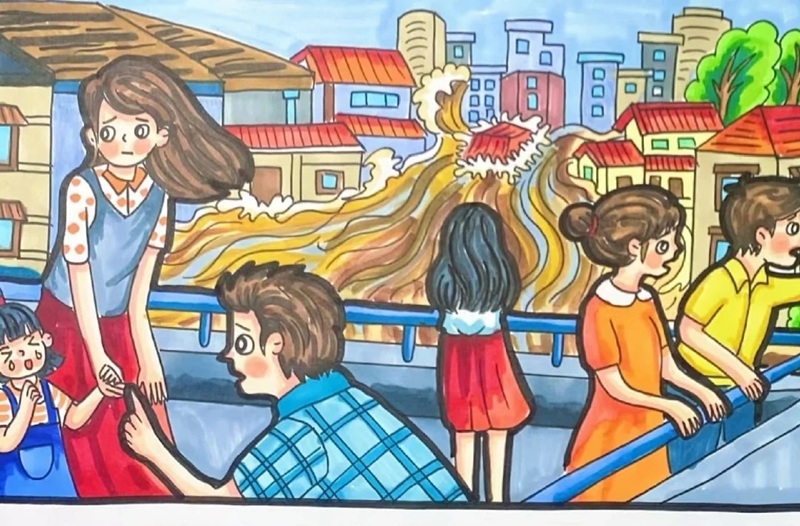 vẽ tranh đề tài lũ lụt 13
