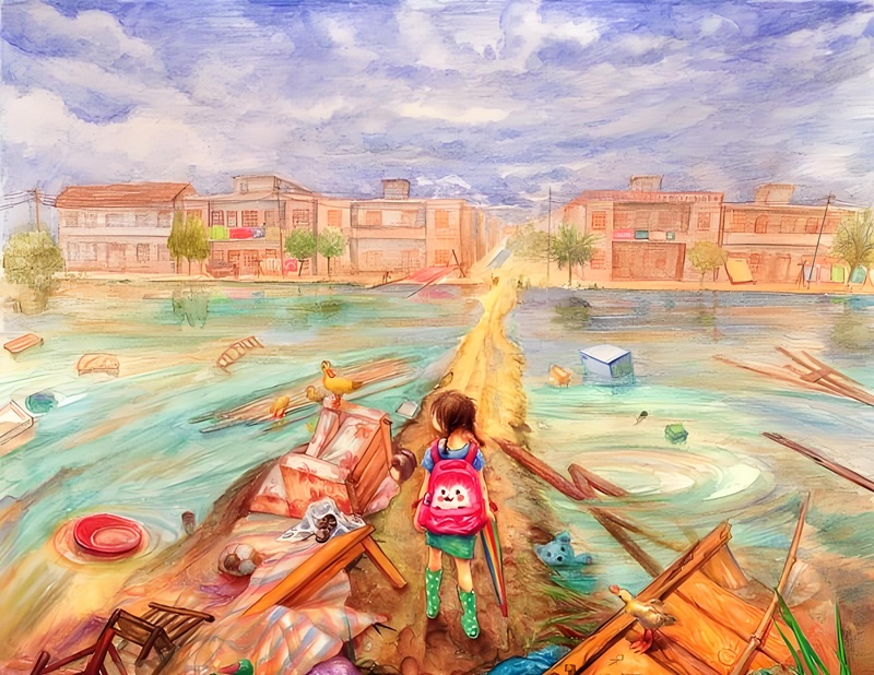 vẽ tranh đề tài lũ lụt 18