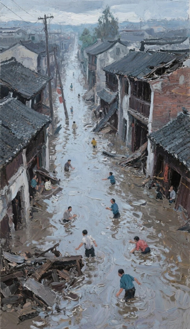 vẽ tranh đề tài lũ lụt 3