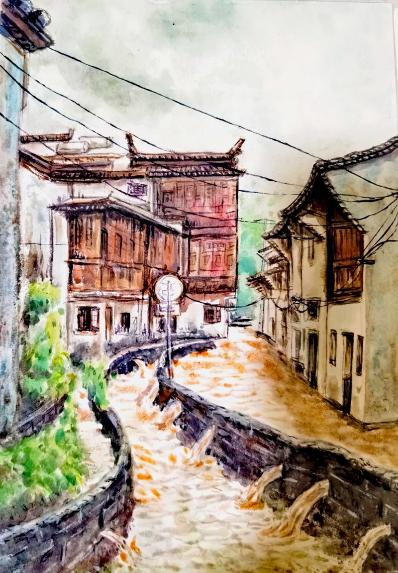 vẽ tranh đề tài lũ lụt 9
