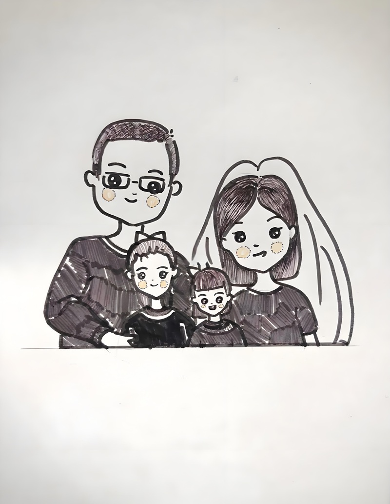 vẽ tranh gia đình 4 người đơn giản nhất 10