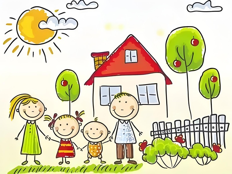 vẽ tranh gia đình 4 người đơn giản nhất 11