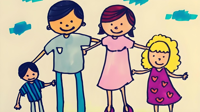 vẽ tranh gia đình 4 người đơn giản nhất 14