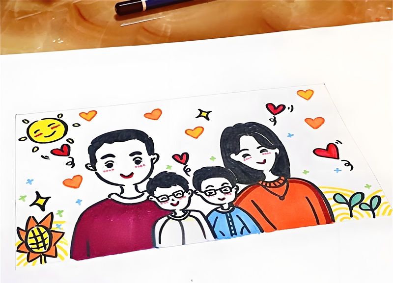 vẽ tranh gia đình 4 người đơn giản nhất 17