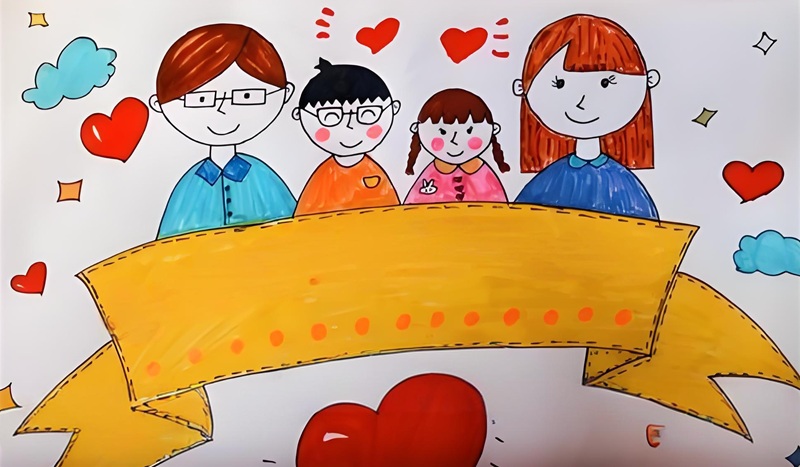 vẽ tranh gia đình 4 người đơn giản nhất 18