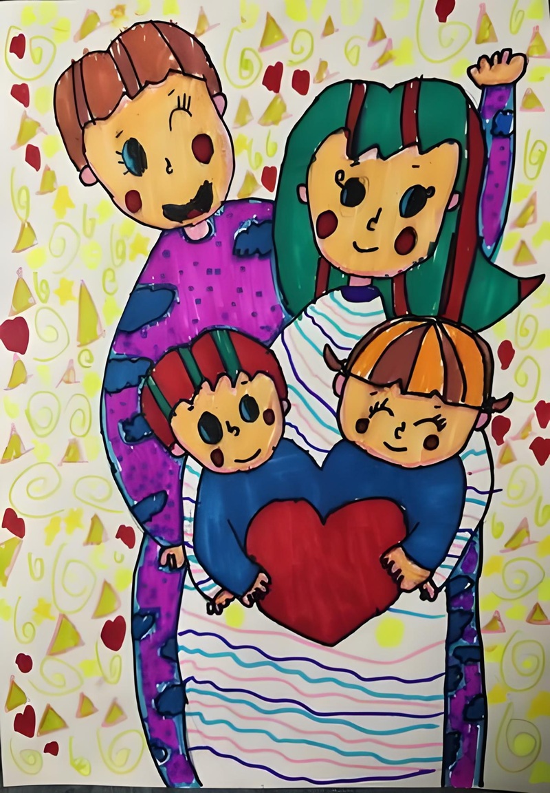 vẽ tranh gia đình 4 người đơn giản nhất 19