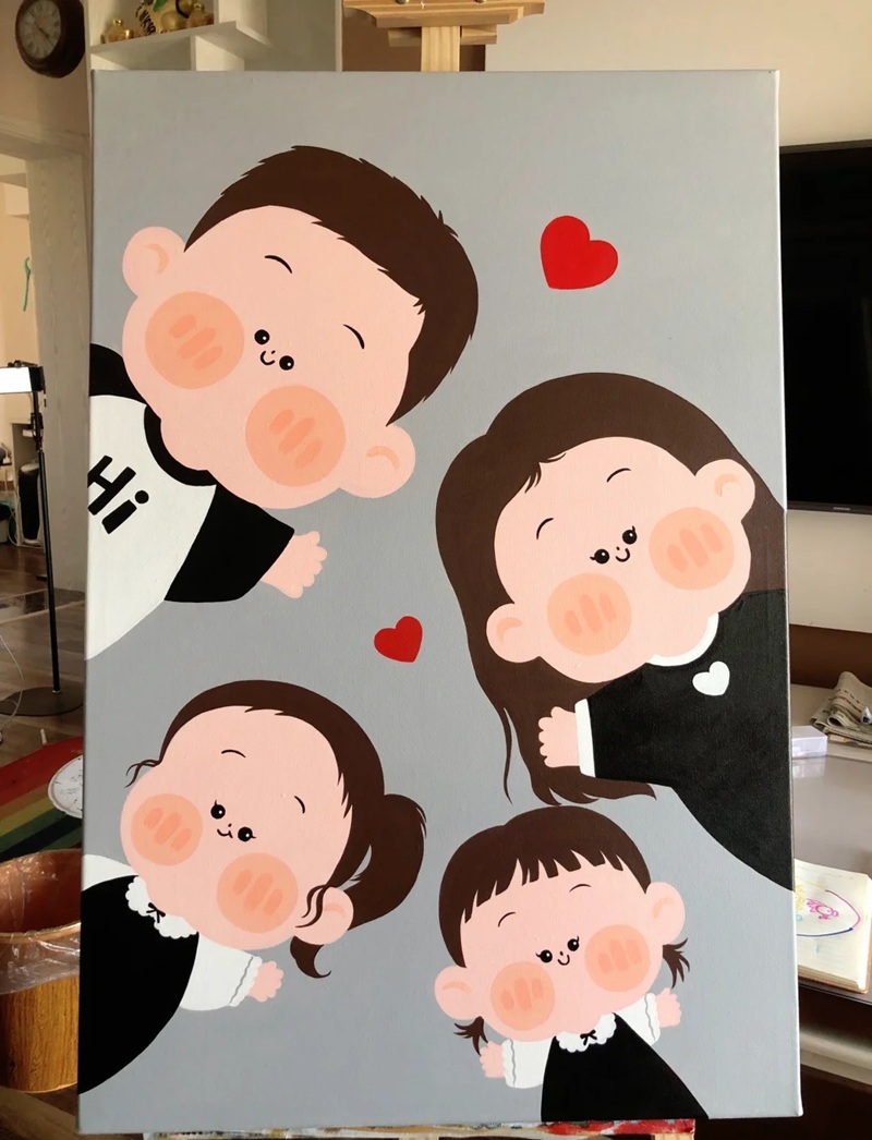 vẽ tranh gia đình 4 người đơn giản nhất 24