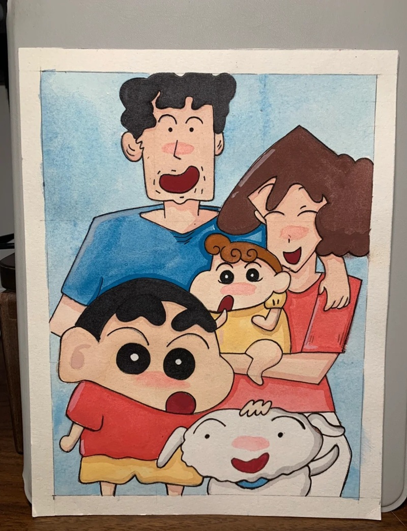 vẽ tranh gia đình 4 người đơn giản nhất 27